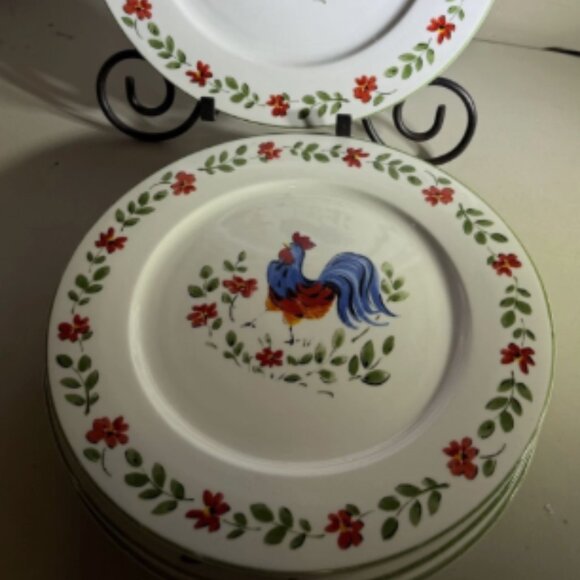 Vintage Set Of 4 Gibson Designs Rooster Walk Dinner Plates 10” cottage core farm - Picture 1 of 10
